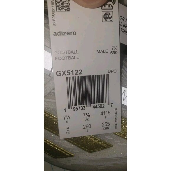 Adidas AdiZero Primeknit Football Cleats GX5122 White/Gold Men\'s size 8 NEW